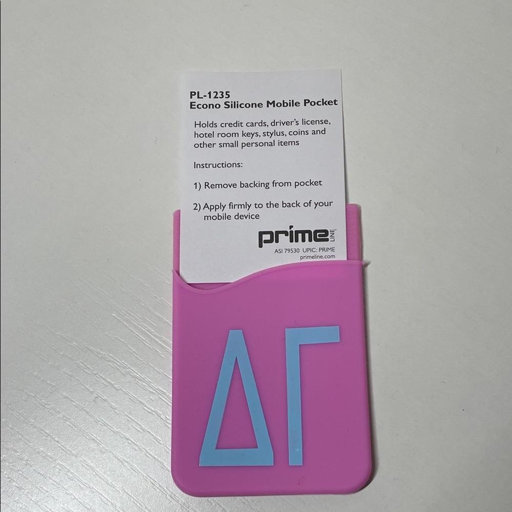 Delta Gamma ΔΓ Prime Silicone Mobile Pocket - Pink with Blue Letters